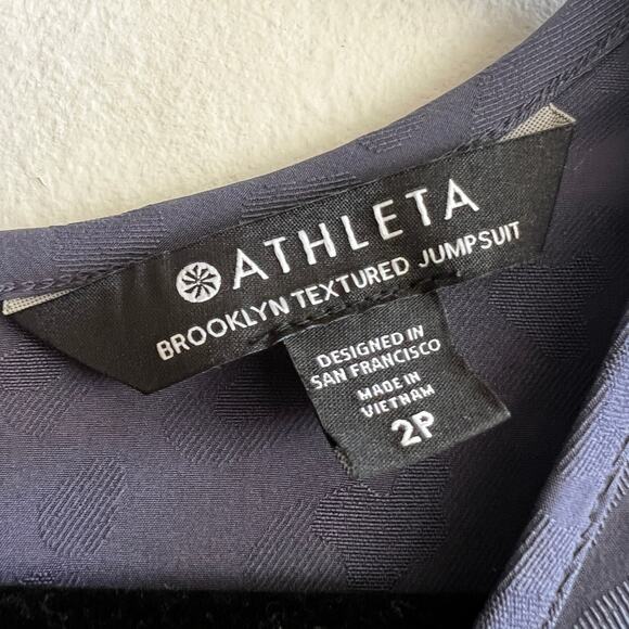 Athleta Blue Leopard Brooklyn Textured Jumpsuit Size 2P Casual Athleisure - Picture 3 of 7